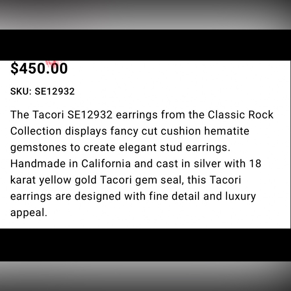 Tacori checkerboard hematite square studs for pierced ears. Sterling silver! - Picture 3 of 3